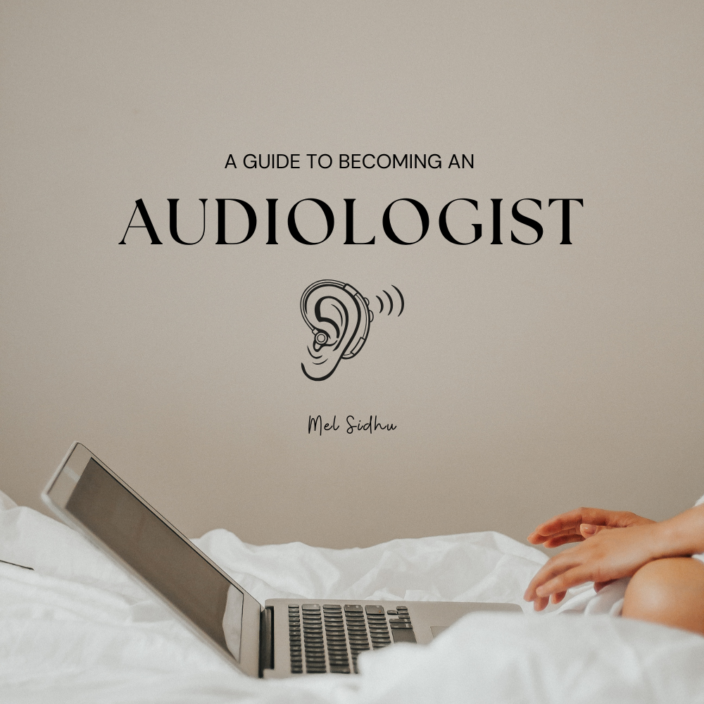 The cover to the PDF guide for Becoming and Audiologist by Mel Sidhu